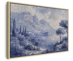 Artgeist Paveikslas - Mėlyna Bay - Italian landscape of Lake Como painted with mėlynas ink