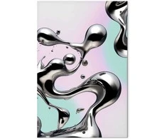 Artgeist Paveikslas - Metallic Fluidity - Abstract Sidabrinis Forms on a Mint-Violetinė Background