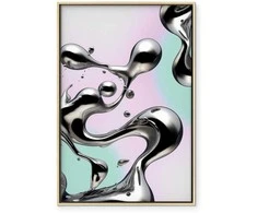 Artgeist Paveikslas - Metallic Fluidity - Abstract Sidabrinis Forms on a Mint-Violetinė Background
