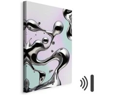 Artgeist Paveikslas - Metallic Fluidity - Abstract Sidabrinis Forms on a Mint-Violetinė Background