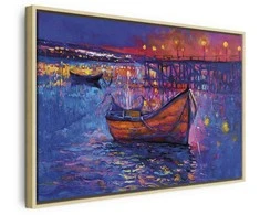 Artgeist Paveikslas - Modern impressionism - night landscape of a lake with a floating boat