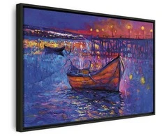 Artgeist Paveikslas - Modern impressionism - night landscape of a lake with a floating boat