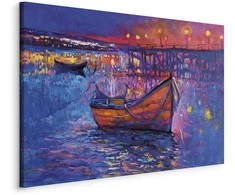 Artgeist Paveikslas - Modern impressionism - night landscape of a lake with a floating boat