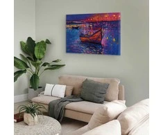 Artgeist Paveikslas - Modern impressionism - night landscape of a lake with a floating boat