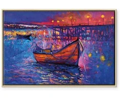 Artgeist Paveikslas - Modern impressionism - night landscape of a lake with a floating boat