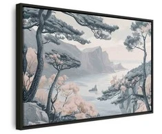 Artgeist Paveikslas - Mountainous Coast with Trees and Rocks in Light Pastel Blues