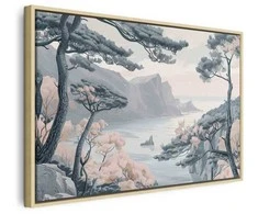 Artgeist Paveikslas - Mountainous Coast with Trees and Rocks in Light Pastel Blues