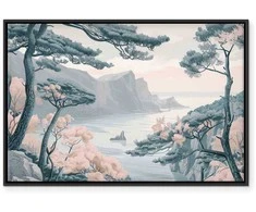 Artgeist Paveikslas - Mountainous Coast with Trees and Rocks in Light Pastel Blues