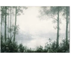 Artgeist Paveikslas - Retro Landscape Grove Trees and Pond in Patinated Shades of Žalias