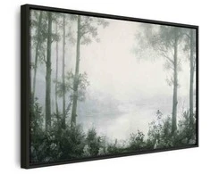 Artgeist Paveikslas - Retro Landscape Grove Trees and Pond in Patinated Shades of Žalias