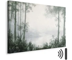 Artgeist Paveikslas - Retro Landscape Grove Trees and Pond in Patinated Shades of Žalias