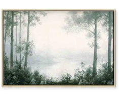 Artgeist Paveikslas - Retro Landscape Grove Trees and Pond in Patinated Shades of Žalias