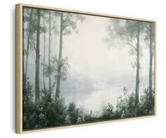 Artgeist Paveikslas - Retro Landscape Grove Trees and Pond in Patinated Shades of Žalias