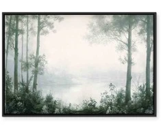 Artgeist Paveikslas - Retro Landscape Grove Trees and Pond in Patinated Shades of Žalias
