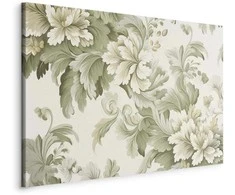 Artgeist Paveikslas - Retro Vintage Flowers in Delicate Kreminis and Žalias Colors