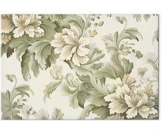 Artgeist Paveikslas - Retro Vintage Flowers in Delicate Kreminis and Žalias Colors