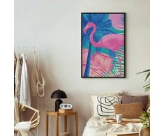 Artgeist Paveikslas - Rožinė Flamingo - Abstract Flamingo Against Palms and Ice Cubes