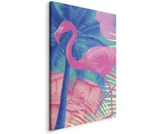 Artgeist Paveikslas - Rožinė Flamingo - Abstract Flamingo Against Palms and Ice Cubes