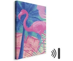 Artgeist Paveikslas - Rožinė Flamingo - Abstract Flamingo Against Palms and Ice Cubes