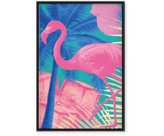 Artgeist Paveikslas - Rožinė Flamingo - Abstract Flamingo Against Palms and Ice Cubes