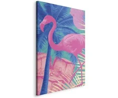 Artgeist Paveikslas - Rožinė Flamingo - Abstract Flamingo Against Palms and Ice Cubes