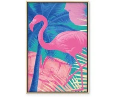 Artgeist Paveikslas - Rožinė Flamingo - Abstract Flamingo Against Palms and Ice Cubes