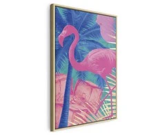 Artgeist Paveikslas - Rožinė Flamingo - Abstract Flamingo Against Palms and Ice Cubes