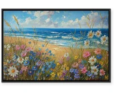 Artgeist Paveikslas - Seascape – wildflowers and a view of the rough sea