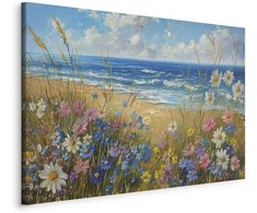 Artgeist Paveikslas - Seascape – wildflowers and a view of the rough sea