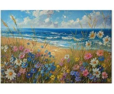 Artgeist Paveikslas - Seascape – wildflowers and a view of the rough sea