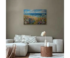 Artgeist Paveikslas - Seascape – wildflowers and a view of the rough sea
