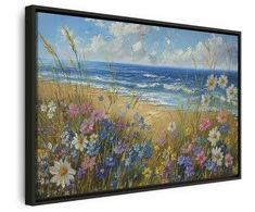 Artgeist Paveikslas - Seascape – wildflowers and a view of the rough sea
