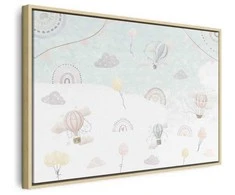 Artgeist Paveikslas - Sky with Balloons - Balloons in Subdued Colors Flying in the Sky Among Clouds Rainbows and Stars