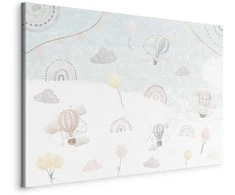 Artgeist Paveikslas - Sky with Balloons - Balloons in Subdued Colors Flying in the Sky Among Clouds Rainbows and Stars