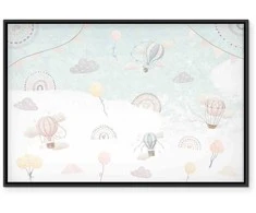 Artgeist Paveikslas - Sky with Balloons - Balloons in Subdued Colors Flying in the Sky Among Clouds Rainbows and Stars