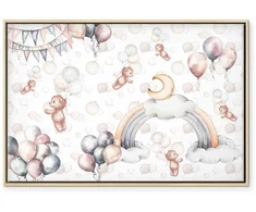 Artgeist Paveikslas - Toy Bears with Balloons - Flying Plush Bears Among Balloons Clouds and Rainbows in Subtle Pastel Hues