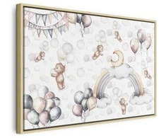 Artgeist Paveikslas - Toy Bears with Balloons - Flying Plush Bears Among Balloons Clouds and Rainbows in Subtle Pastel Hues