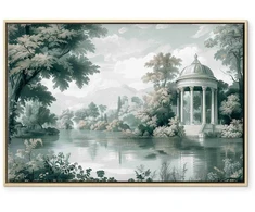 Artgeist Paveikslas - View of the Park and Lake Retro Vintage Landscape in Greens