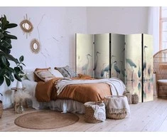 Artgeist Pertvara - Birds by the lake - herons painted in watercolours in delicate pilkas and pink colours