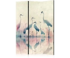 Artgeist Pertvara - Birds by the lake – herons painted in watercolours in delicate pilkas and pink colours