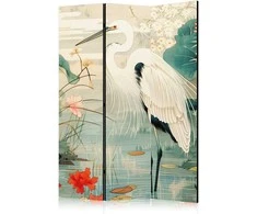 Artgeist Pertvara - By an Asian pond - an illustration in the style of a Japanese engraving, depicting a heron