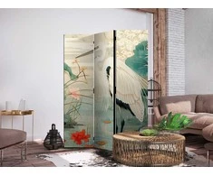 Artgeist Pertvara - By an Asian pond - an illustration in the style of a Japanese engraving, depicting a heron