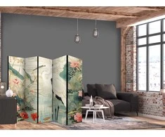 Artgeist Pertvara - By an Asian pond - an illustration in the style of a Japanese engraving, depicting a heron