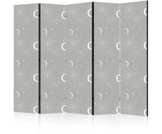 Artgeist Pertvara - Cosmic Fireworks - Elegant Pattern with Moons and Stars on a Gray Background