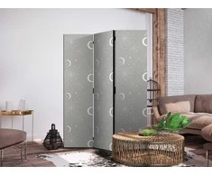 Artgeist Pertvara - Cosmic Fireworks - Elegant Pattern with Moons and Stars on a Gray Background