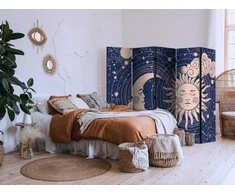 Artgeist Pertvara - Cosmic Harmony - Illustration of the Sun and Moon on a Navy Background