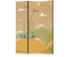 Artgeist Pertvara - Dreamy Traveler - Giraffe Driving a Car on a Beautiful Sunny Day