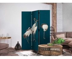 Artgeist Pertvara - Evening by the pond - a group of cranes drawn with dry pastels on a dark turquoise background