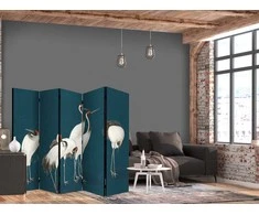 Artgeist Pertvara - Evening by the pond - a group of cranes drawn with dry pastels on a dark turquoise background