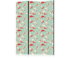 Artgeist Pertvara - Fish and Japanese Pattern - Koi Fish in Oranžinis-Kreminis Colors on a Žalias-Mint Background with an Oriental Pattern